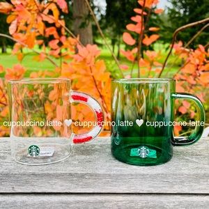 ❤️NEW SET💚Starbucks Candy Cane Glass Confetti Handle Mug & Green Holo Ombre Mug